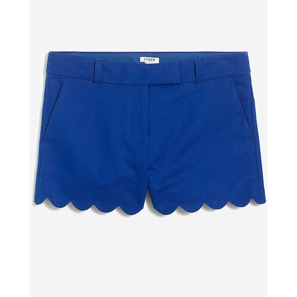 J Crew Blue Linen Blend Scalloped Shorts